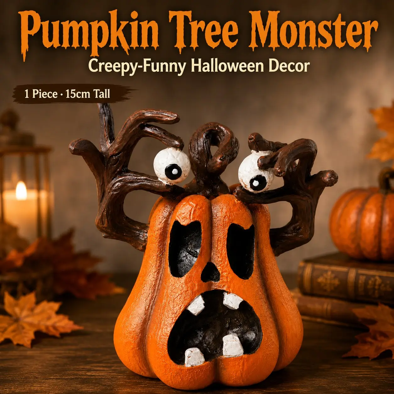 Halloween Pumpkin Decoration, Fun Horror Resin Pumpkin Ornament, Monster Jack Lantern Desktop Fireplace Decor, Halloween Home Party Gift