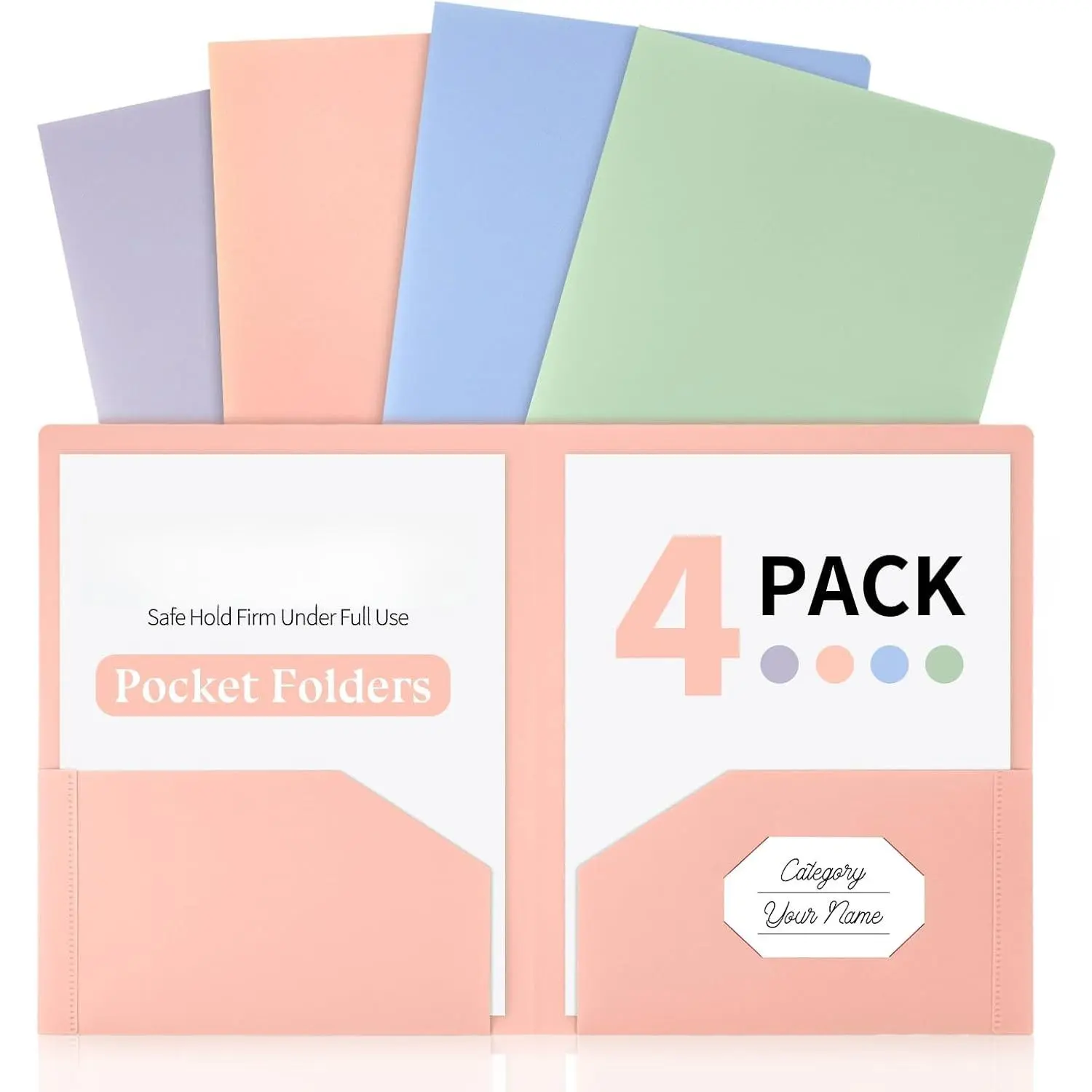 2 Pocket Plastic Folders, 4 Pack, Durable Letter Size File Folders with Business Card Slot, Heavy Duty Plastic Folders for School Office, ( Colors)