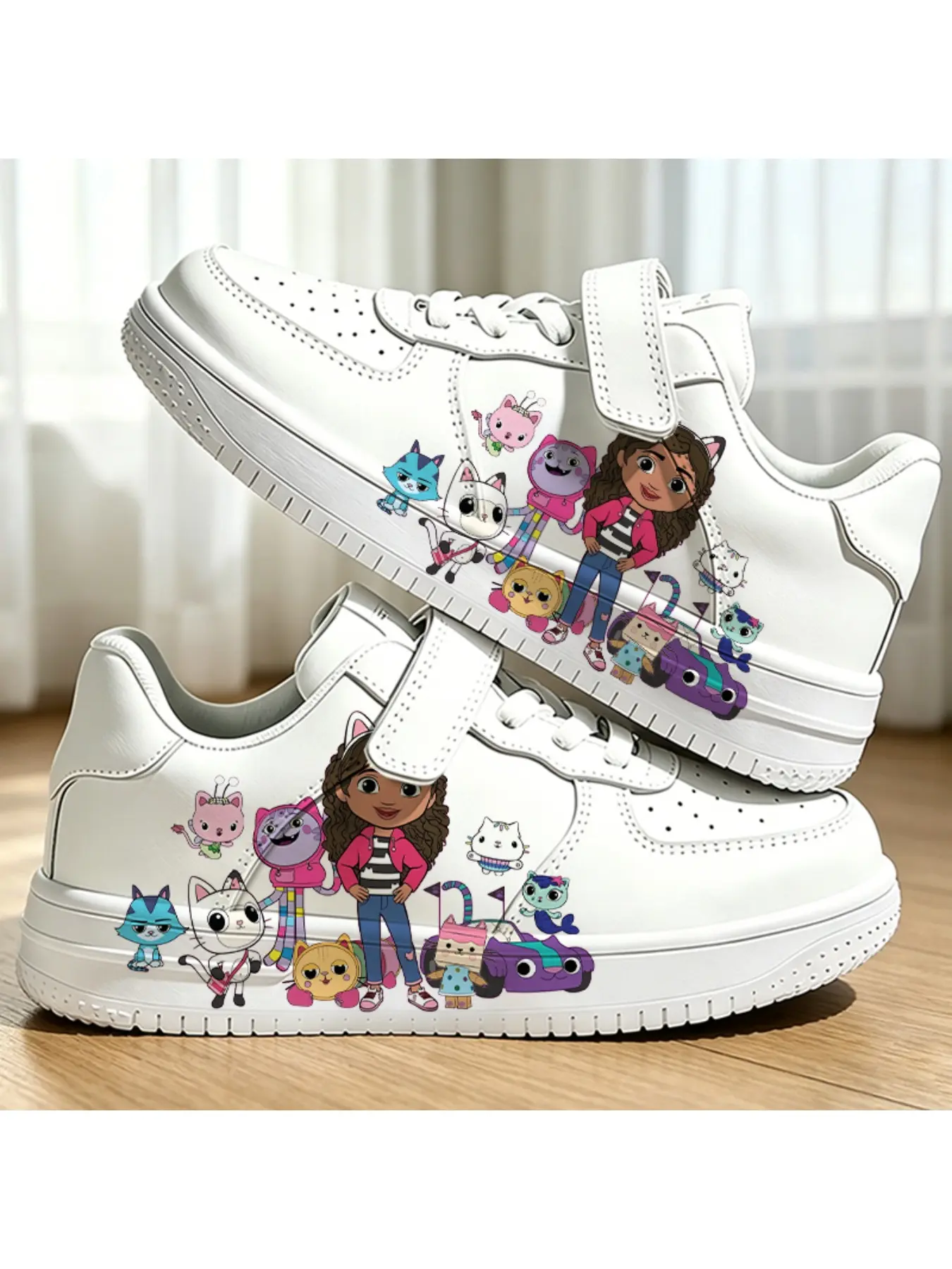 Cute Girls Shoes Gabbys Dollhouse Printing Children Casual Sneakers Products for Boys Girls Simple Personalized Design Shoes Four Seasons Breathable Platform Outdoor Sports Board Shoes Kids Birthday Gift