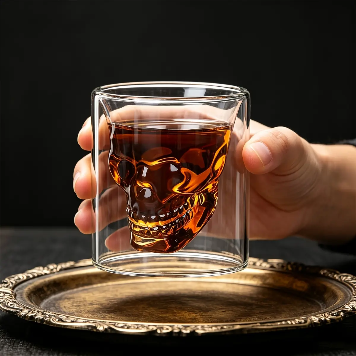 2pcs/4pcs Skull Glass Set - Large Capacity 8.45oz Double-Wall Glass Espresso Cups, Skull Cups, Whiskey Glasses, Bar Wine Glasses, Clear Vodka Glasses - Drinkware Gift from Dad or Boyfriend