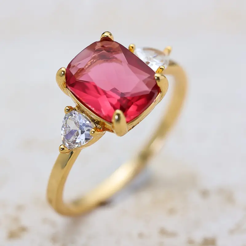 Women's Luxury Golden-Plated Cushion Cut Created Emerald Ring - Teardrop Cubic Zirconia Accents, Female Emerald Rings for Bridal Engagement, Casual Wear, Anniversary & Gifting (Fine Costume Jewelry), Elegant