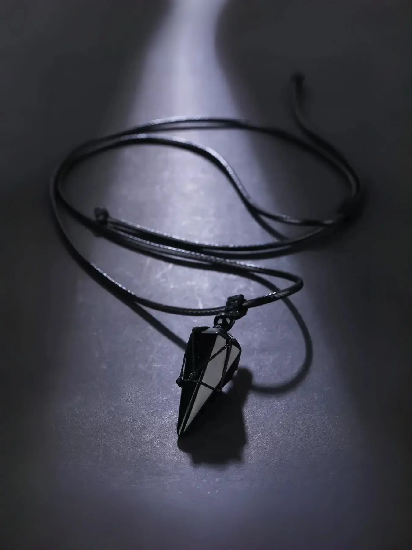 Moret&chample Natural Obsidian Pendulum Pendant Necklace, Gemstone Braided Rope Necklace, Adjustable Daily Wear Chain, Trendy Necklace
