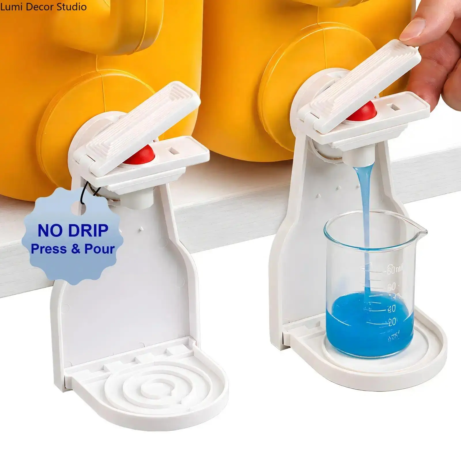 Compact Wash Dispenser Stand for Laundry Detergent with Drip Tray & Cup Holder, Durable Plastic Organizer for Mess-Free Countertop Storage, Containers