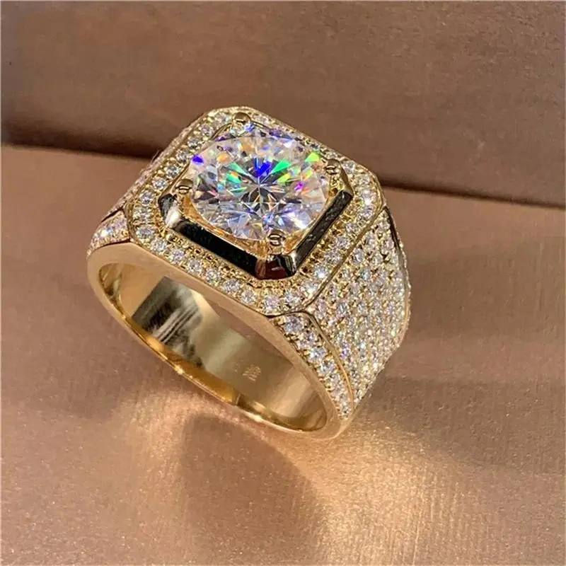 Solitaire 14K Gold Male 2ct Lab Diamond Moissanite Ring 925 sterling silver Jewelry Party Wedding band Rings for men Proposal Ring Elegant Ring