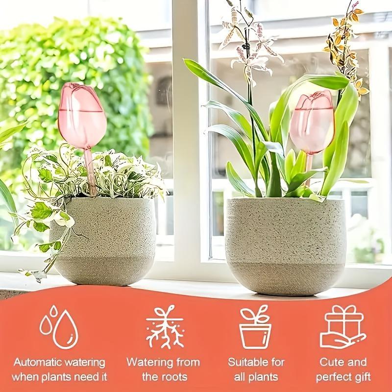 Tulip Design Plant Watering Globes, Plant Watering Stakes, Long Lasting Drip Irrigation System, Automatic Watering Devices, Automatic Garden Watering, Suitable for Indoor and Outdoor Plants