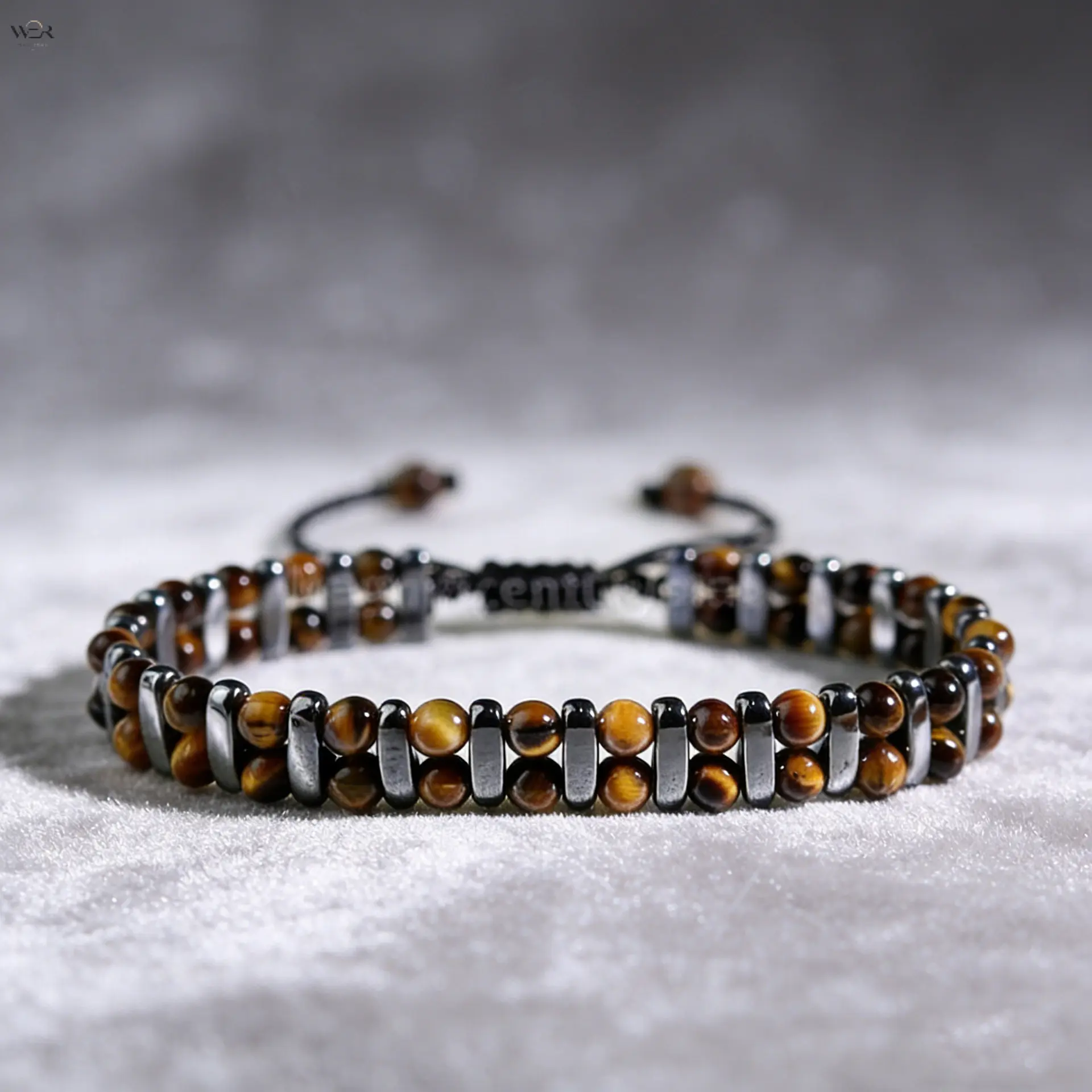 Men Double Row Healing Crystal Hematite Bead Bracelet, Adjustable Braided Rope Wristband, 9 Natural Stone Variants Tiger Eye Turquoise Red Jasper, Meditation Energy Jewelry Gift