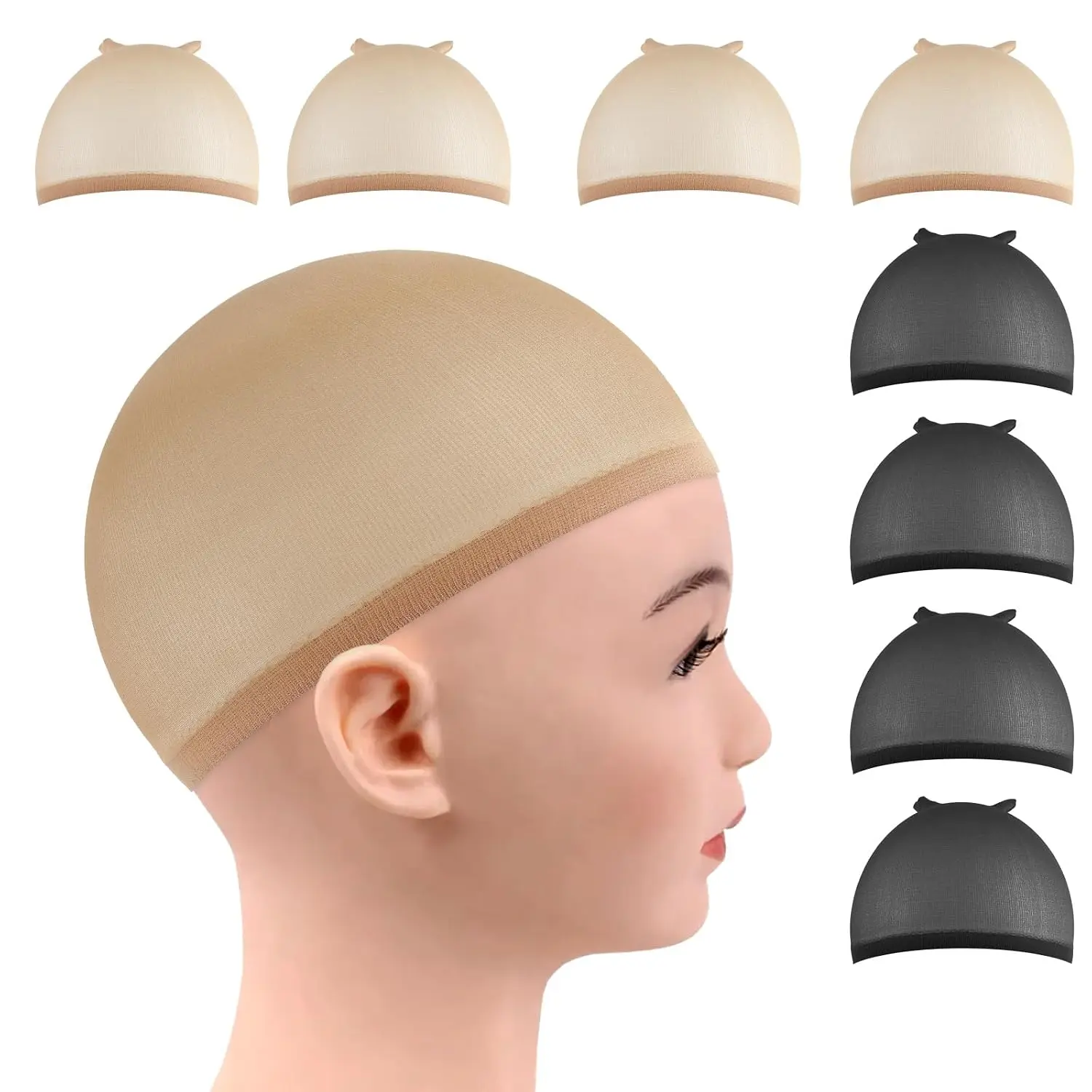 8 count Wig Caps Net Bald Caps for Women Light Brown Black Stretch Stocking Caps for Wigs Quick Weave Hair Net for  Halloween