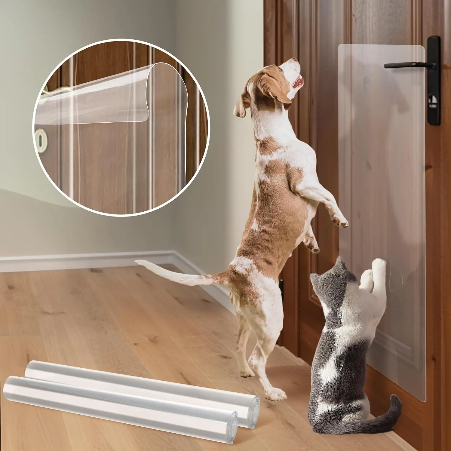2-Pack 40x16in Ultra Thick PVC Vinyl Door & Furniture Guard, Residue-Free Scratch-Proof Pet Protector for Dogs & Cats
