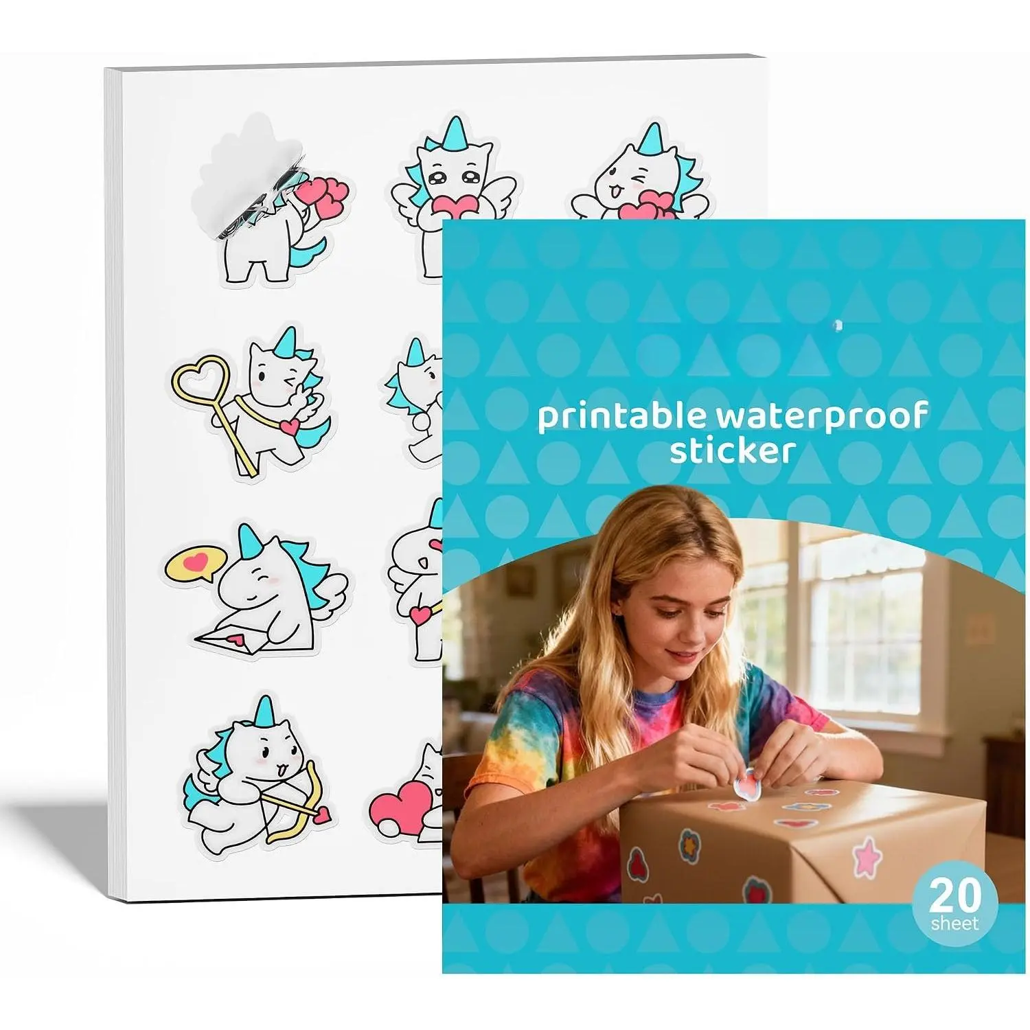 Printable Sticker Paper for Inkjet Printer, Transparent, 8.5" x 11” |  material resists tearing, -cut backing, Create small business logo, party , or personalized gifts