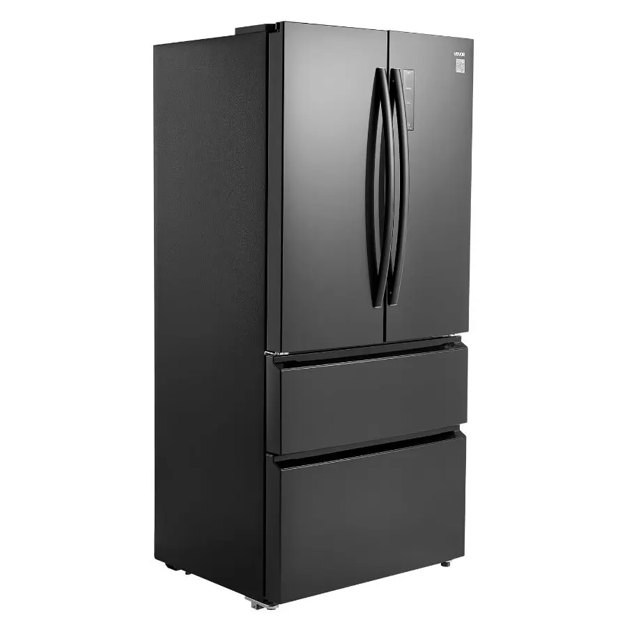 VEVOR French Door Refrigerator, 18.9 Cu. Ft. Kitchen Fridge, Counter Depth French Refrigerator with LED Display and 4 Casters, Frost-Free Bottom Freezer Refrigerators for Home Commercial Use, Black