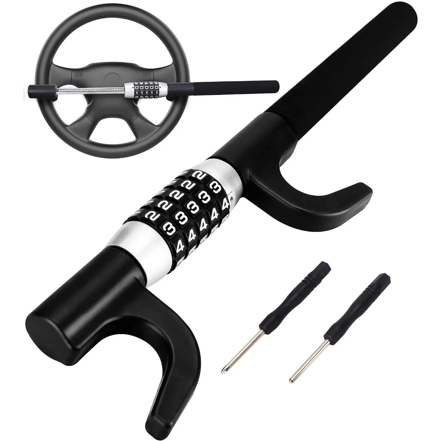 Steering Wheel Lock,  Lock Anti  Keyless Extendable Retractable Password 5 Coded Combination Lock, Heavy Duty  Fit (Black)