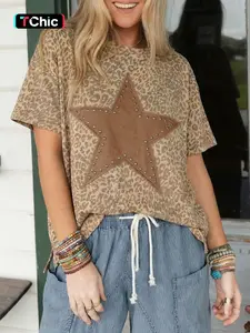 Summer Casual Versatile Streetwear Colorblock Patchwork Round Neck Loose Short Sleeve T-Shirt, Comfortable and Stylish Top for Daily Wear