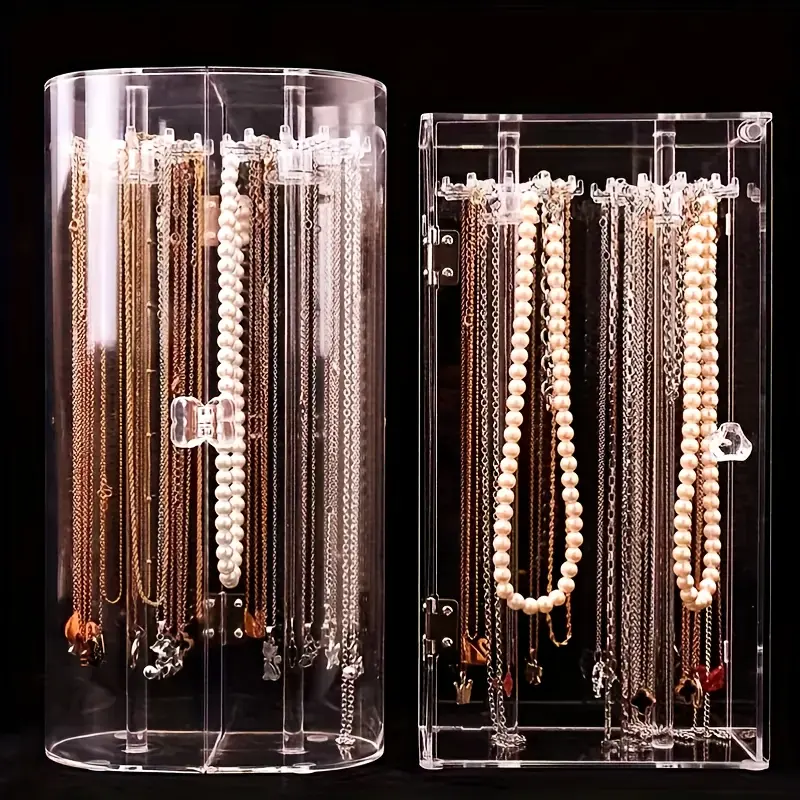 Classic Oval Rotatable Transparent Acrylic Jewelry Organizer - Dustproof Display Rack for Necklaces, Bracelets, Home Storage Box