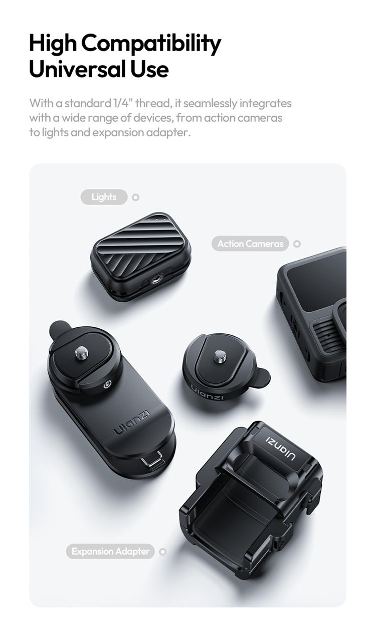 ULANZI CK02 Cka Quick Release Camera Backpack Mount Clip,CK01 Magnetic Mount Stand for DJI Osmo Pocket 4/3 Accessories, with Standard 1/4" Thread for Action Cameras Pocket 3 Expansion Adapter