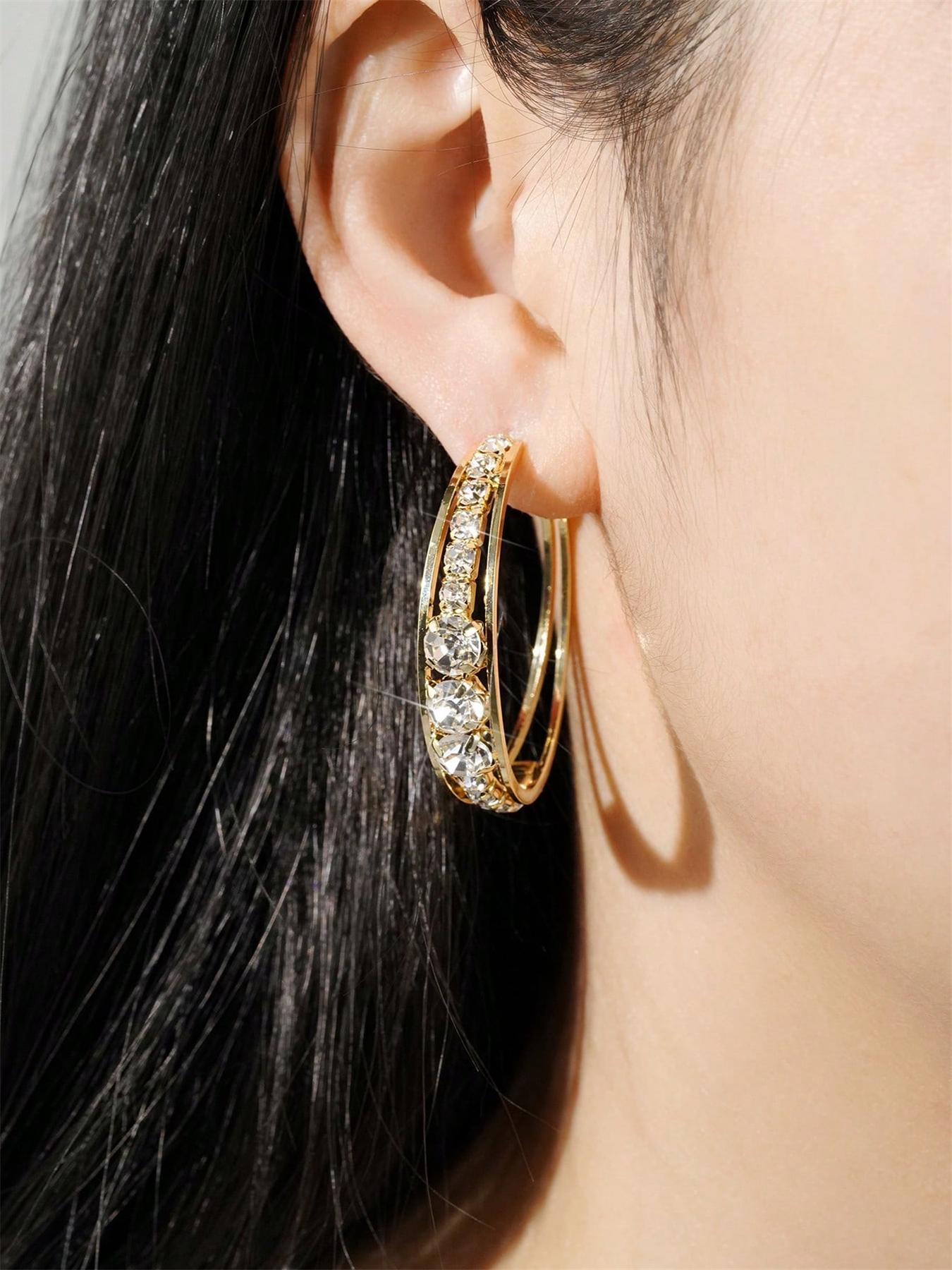 Fashion Rhinestone Decorated Hoop Earrings, Elegant Women's Anniversary Wedding Party Accessories, Minimalist Romantic Aesthetic Jewelry Gift for Her