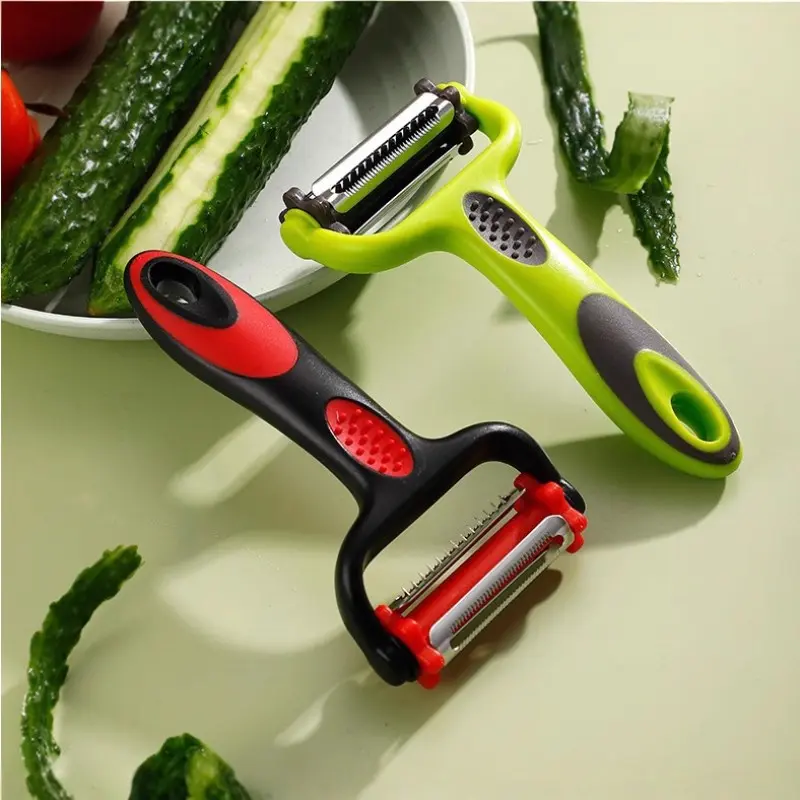 Three-In-One Vegetable Peeler Slicer, Stainless Steel Blade, Ergonomic Handle, Kitchen Tool for Potatoes, Carrots, Cucumbers, Home Cooking