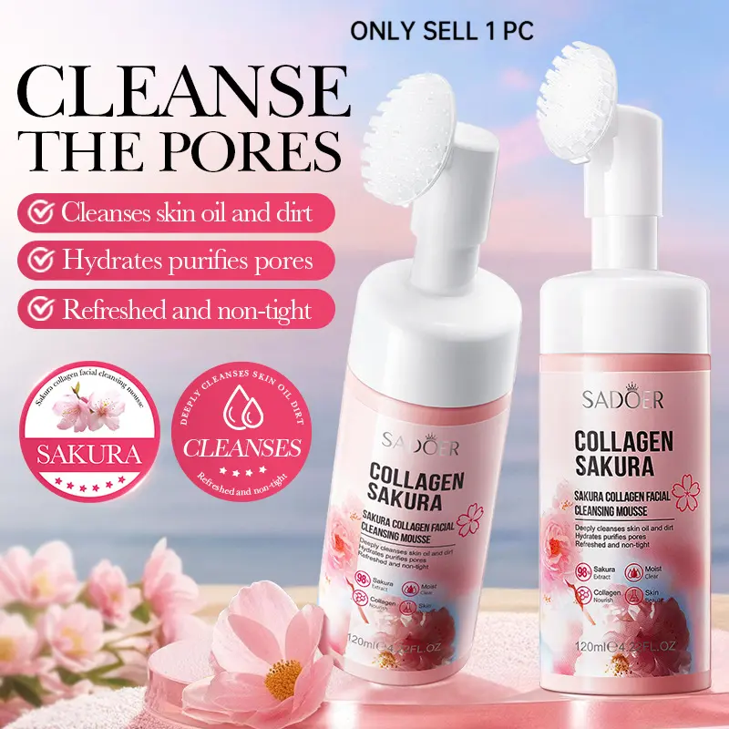 120ml Facial Cleansing Mousse with Hydrolyzed Collagen & Niacinamide, Remove Dirt & Makeup Residues, Soft Skin