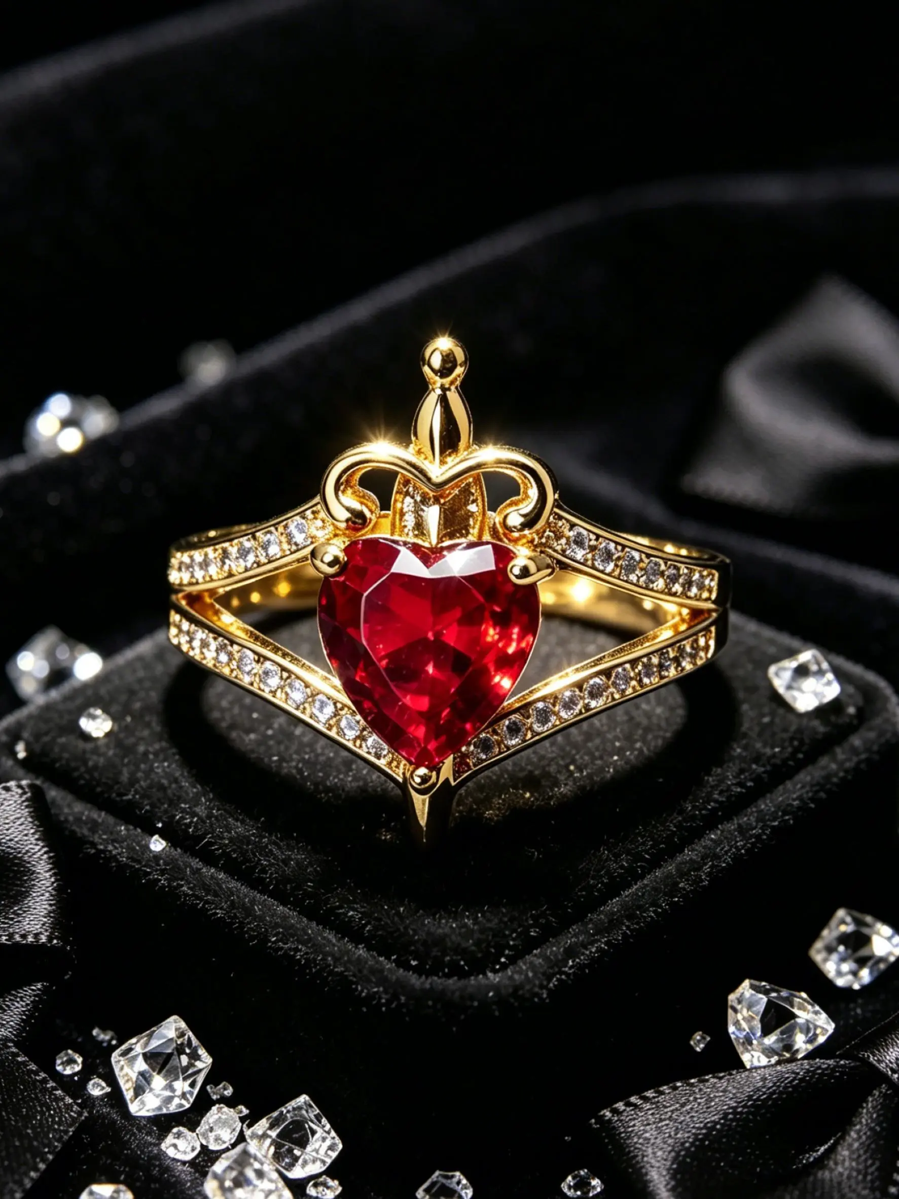 Heart Zircon Sword Ring, Vintage Baroque Style, Low Allergy Eco-Friendly Material, Perfect for Daily Wear, Ideal Gift Choice, Beautiful Rings