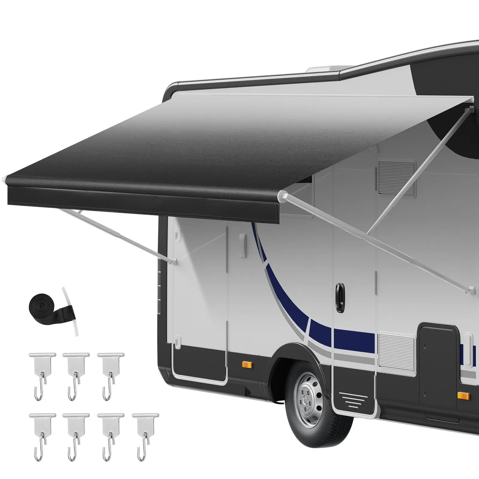 VEVOR RV Awning Fabric Replacement, 17' (Fabric 16'2") 18 oz Heavy-Duty Weatherproof Vinyl Camper Awning Replacement, UPF50+ Protection Waterproof Outdoor Canopy for RV, Motorhome, Trailer, Black Fad
