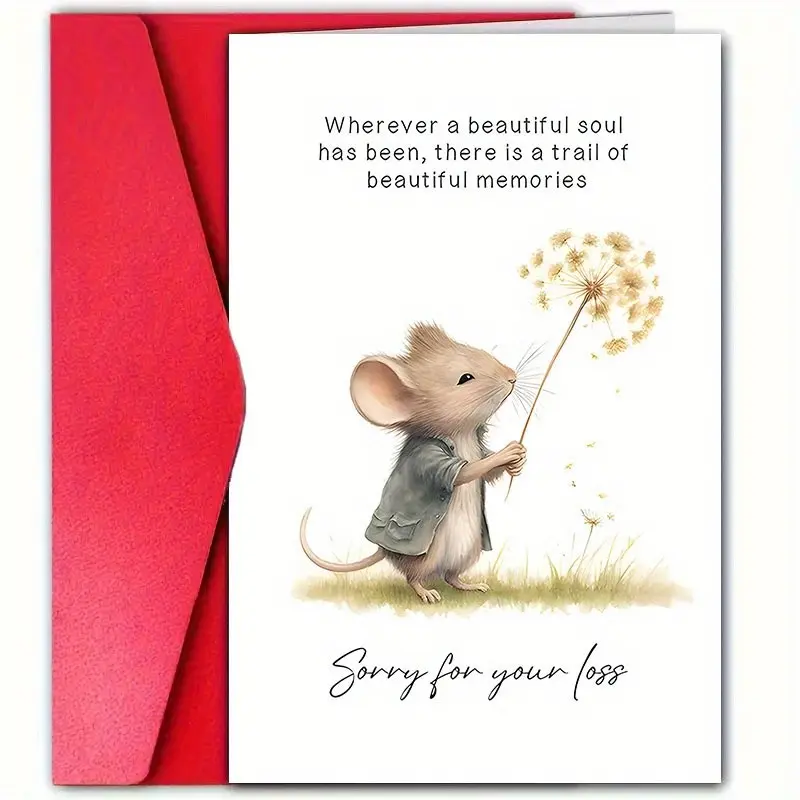 1pc Sympathy Card with Envelope, Watercolor Mouse Dandelion Condolence Greeting Card "Sorry For Your Loss", Memorial Thinking Of You Card, Comfort Gift for Family Friends, Thanksgiving Memorial Anniversary Gift