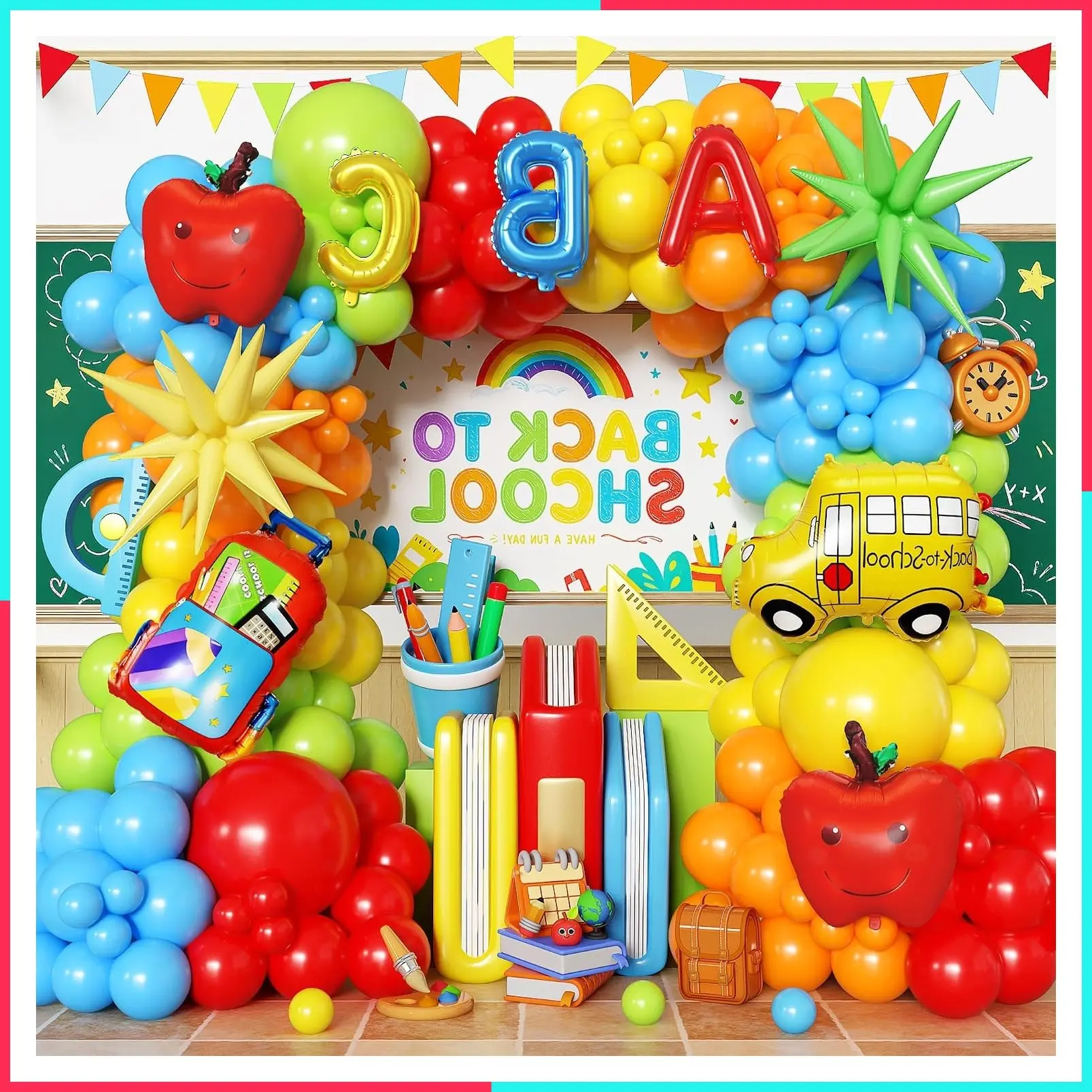 154pcs Back to School Balloon Arch Kit with Apple Balloons for First Day of School Decorations, Welcome Back to School Party