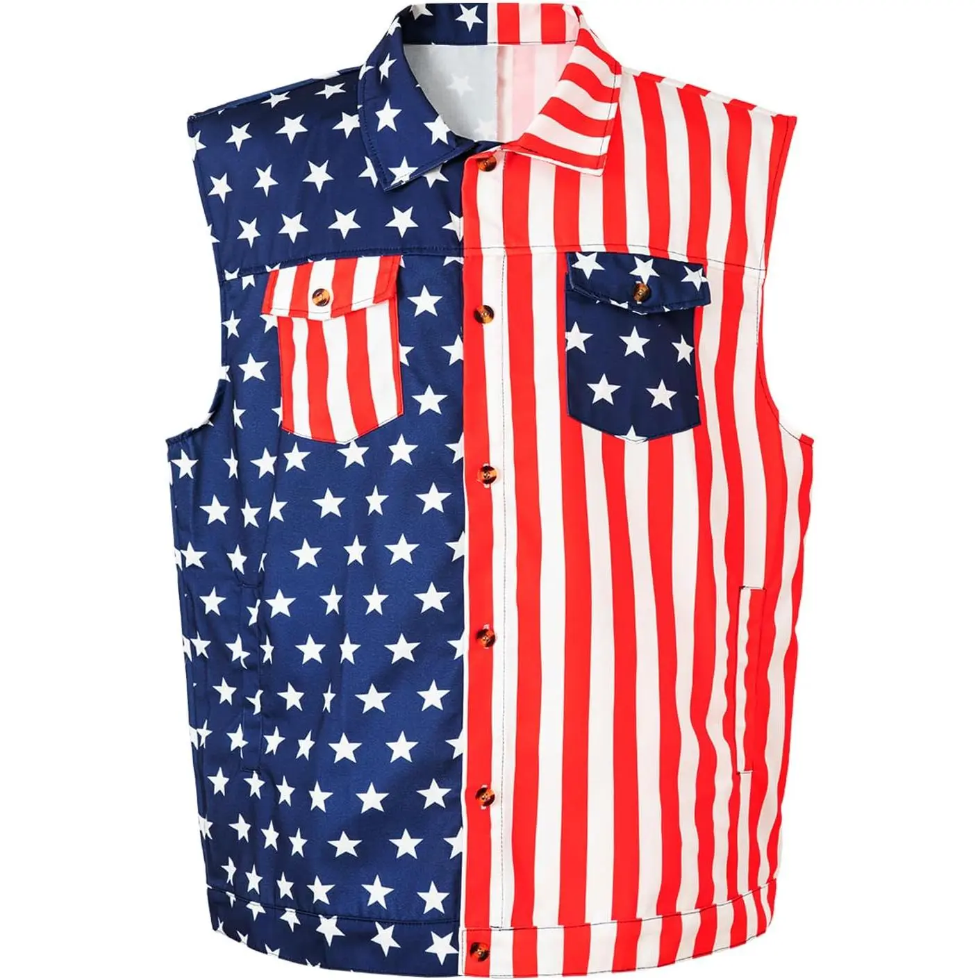 Daddy's New Fishing Buddy Men's American Flag Independence Day Denim Vest USA 4th of July Sleeveless Jean Jacket