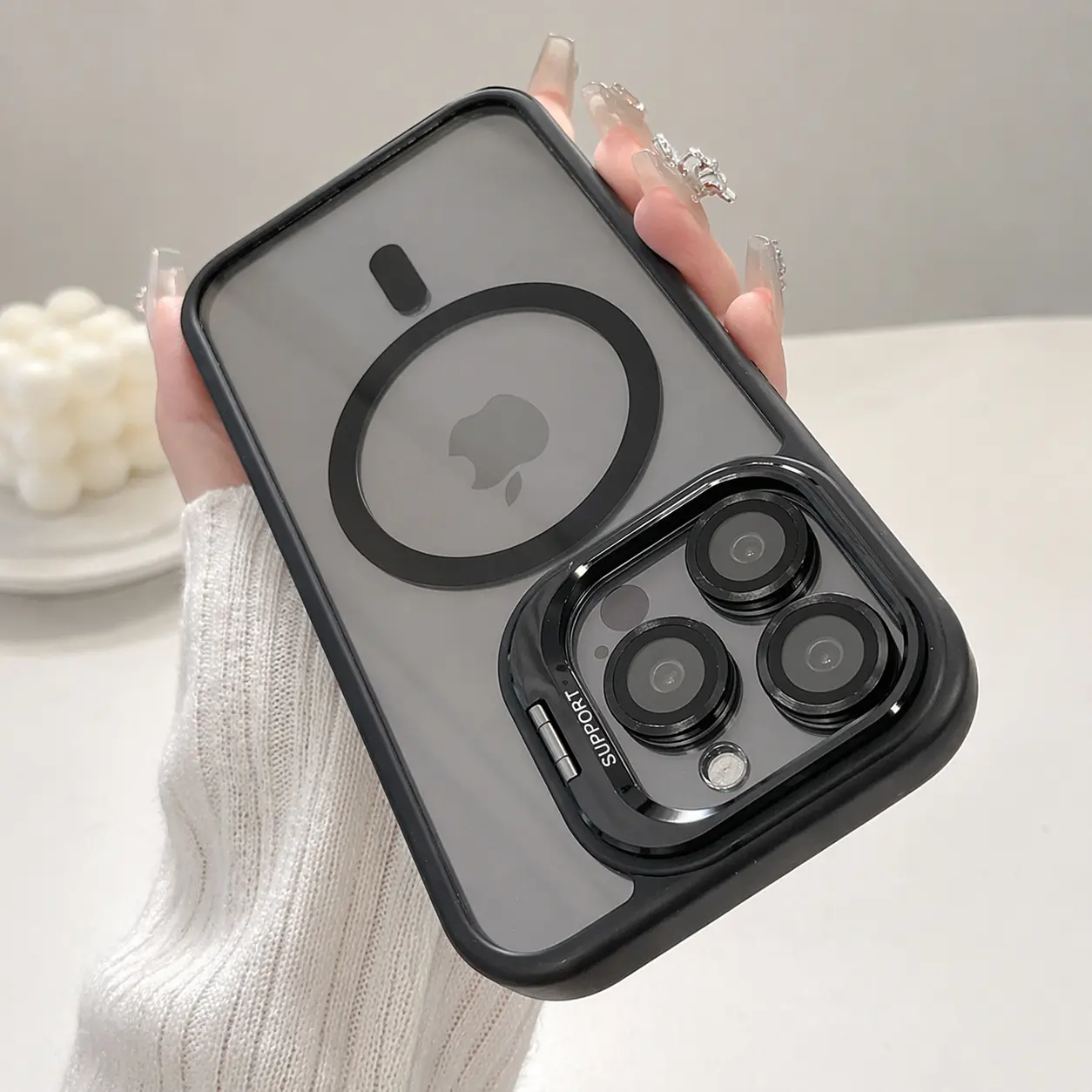 For iPhone 17 16 15 14 13 12 11 Pro ProMax Plus  Air series Magnetic Case,Compatible with MagSafe,Built-in Stand & Camera Lens Protector Shockproof Clear Acrylic Protective Phone Cover,Vintage,Skull,Halloween,Stickers,Pumpkin,Drink,Pattern