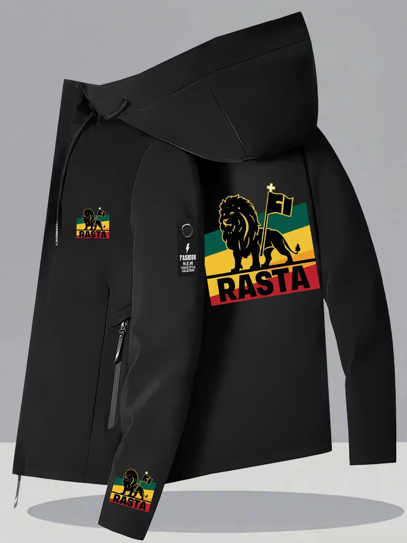 Lion Flag Trendy Totem Print Windproof Jacket, Ideal for Lightweight Outdoor Activities, Hiking, Camping, Daily Use