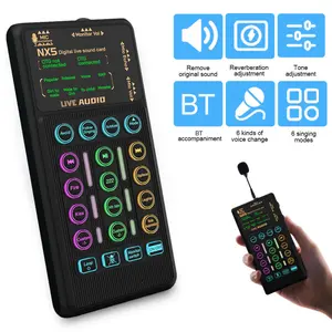 Portable microphone kit, audio mixer, Live audio mixer, handheld plug-in sound card device, voice changer and noise reduction, for podcasting, broadcasting, daily life, recording, gaming with family and friends, suitable for mobile phones, comp