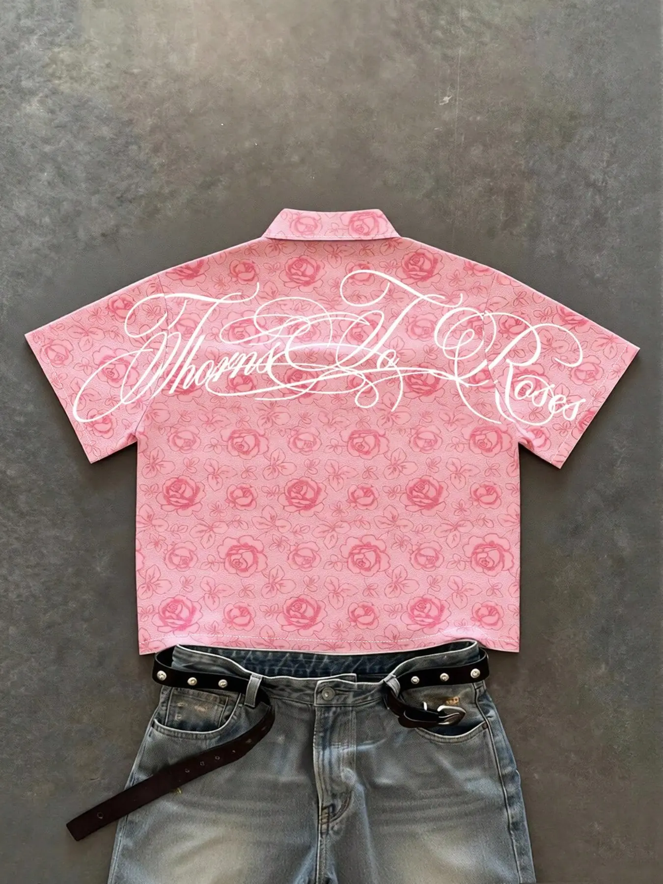 Men's Blouse with Unique Letter and Rose Print, Casual Long Sleeve Top Shirt, Comfortable Baggy Streetwear for All Seasons, Casual Graphic Shirt
