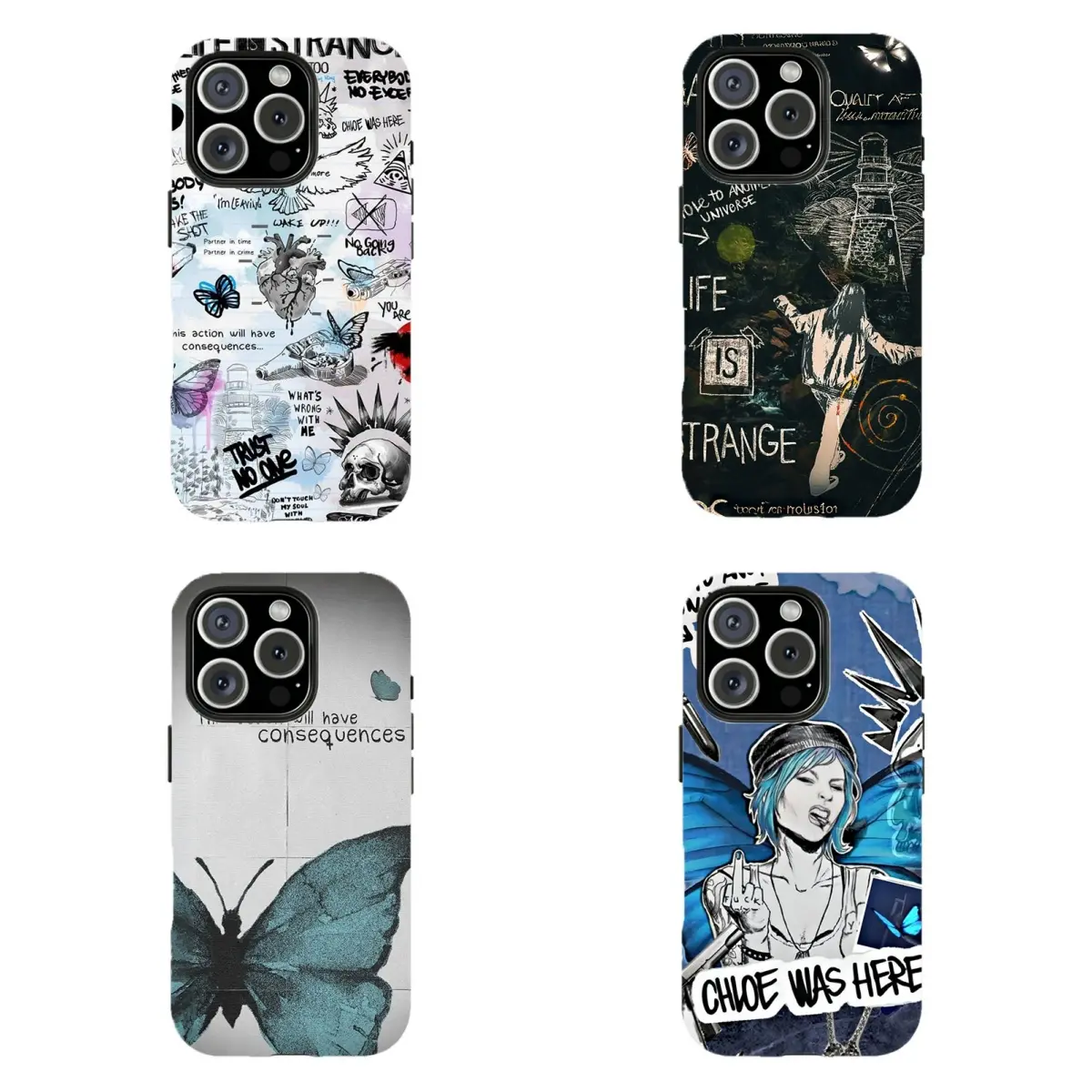 Game Life Is-Strange Phone Case Chloe Price Butterfly Grunge Doodle Collage Phone Case Compatible for iPhone 17 Promax 16 15 14 13 12 11 and for Samsung S22-S26 Ultra Gift for Her/Him/Game Lovers