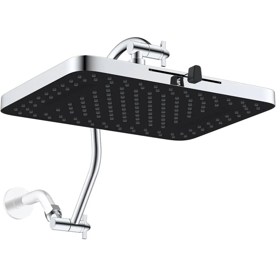 Rain Shower , 13'' High  Rainfall Square 5  Mode Showerhead with 12" Shower  Extension Arm, Solid Brass Adjustable Shower Arm Extender, Waterfall fixed Showerheads, Chrome