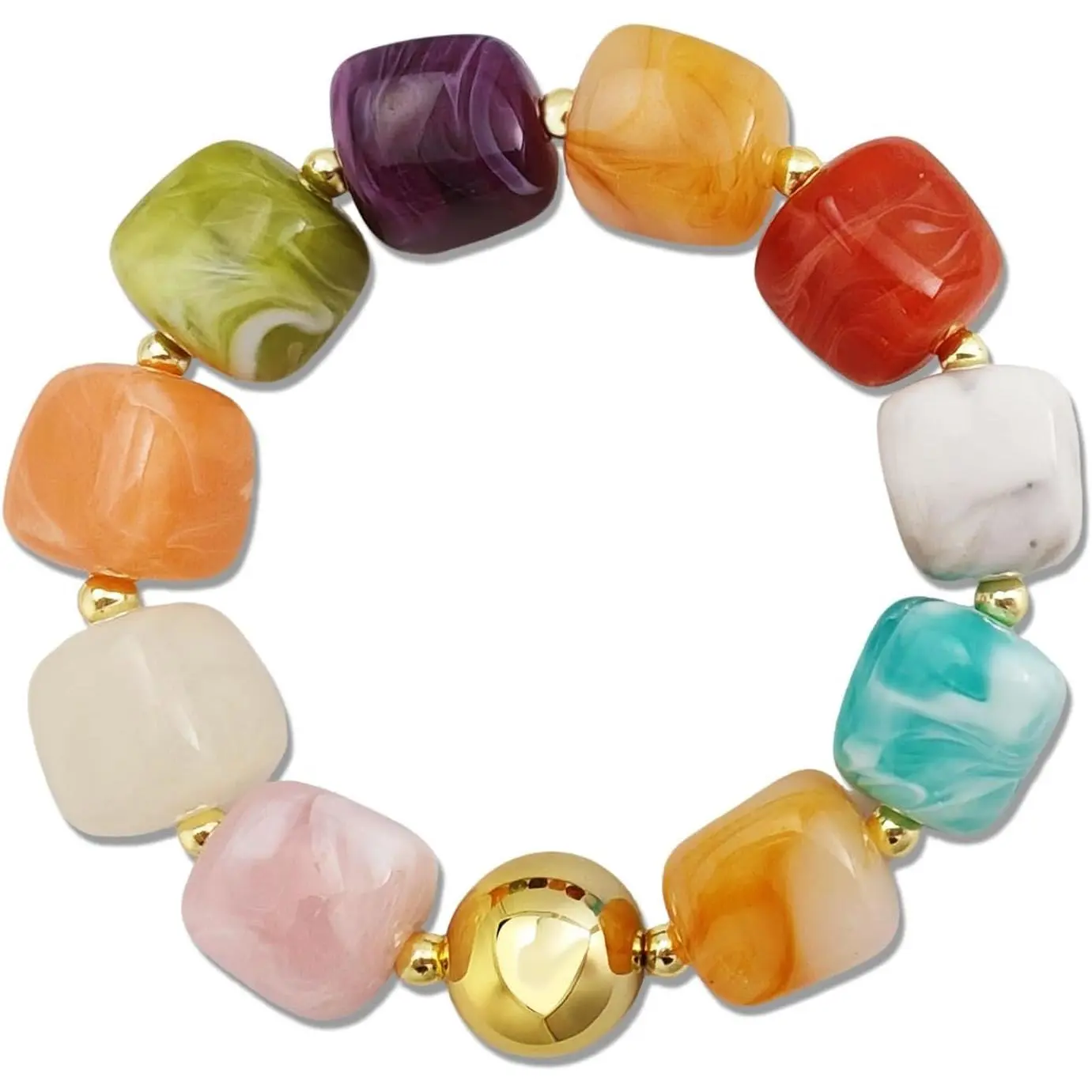 Colorful Chunky Beaded Bracelets for Women – Large Square  Adjustable Bracelet, Multicolor Stackable Statement Bangle, Summer Beach Party