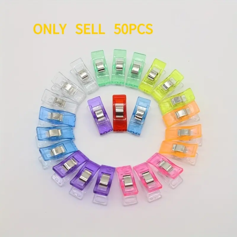 50PCS Colorful Sewing Clips – Multi-Purpose Quilting & Craft Clips for Fabric, Bookbinding, DIY Crochet, Paper Crafting & Clothing Fixation – Strong Grip with Stainless Steel Springs, Ideal for Sewing, Binding & Hanging