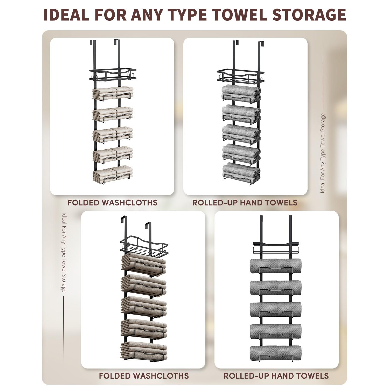Bathroom Towel Rack, 6-tier Over The Door & Wall Mount Towel Storage Organizer, Bathroom Organizer Supplies, Towel Holder for Small Bathroom, Camper, RV, Bathroom Essentials Accessories #GLOBAL PICKS