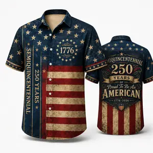 USA 250th Anniversary PatrioticHawaiian Shirt 1776–2026 Vintage FlagPrint Americana Short Sleeve SummerBeach Shirt Independence Day MemorialDay Fourth of July Celebration MenWomen Casual Button Down Top