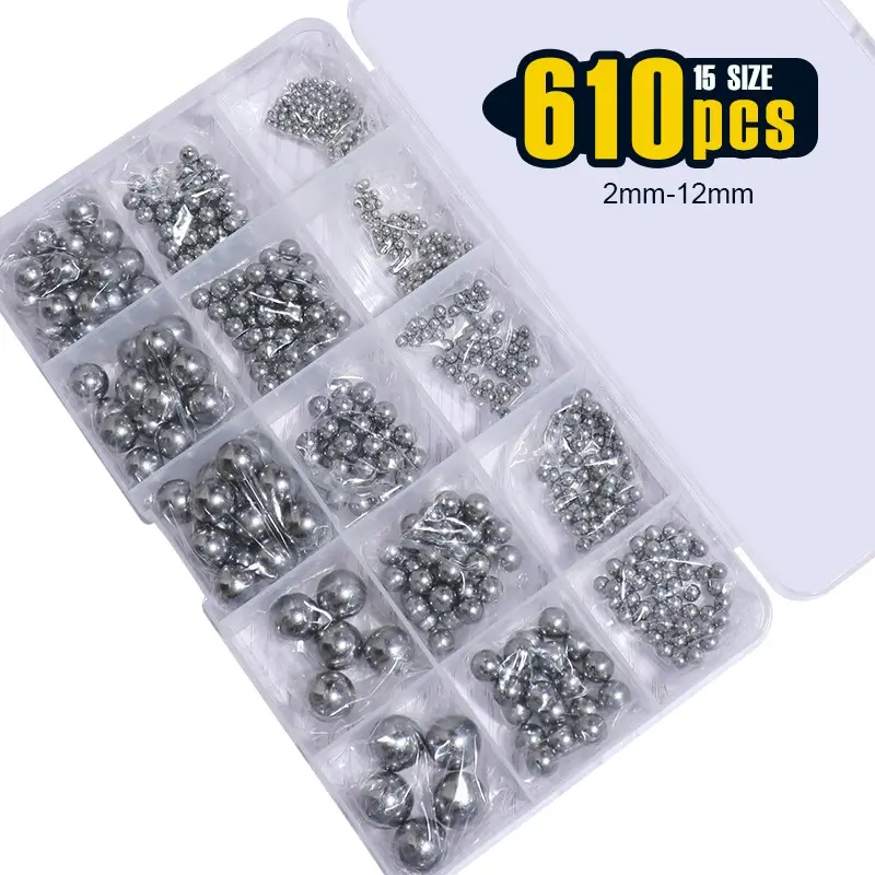 610 Pcs Metric Precision Carbon Steel Bearing Balls - Assorted Loose Bicycle Balls, 2mm-10mm, Assortment Kit I, Metal Parts