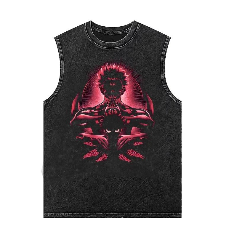 Men's Tank Tops Anime Gojo Jujutsu Man Sleeveless Shirt Summer New Women's Oversized Vintage Washed Vest Gym T Shirt Y2k Clothes