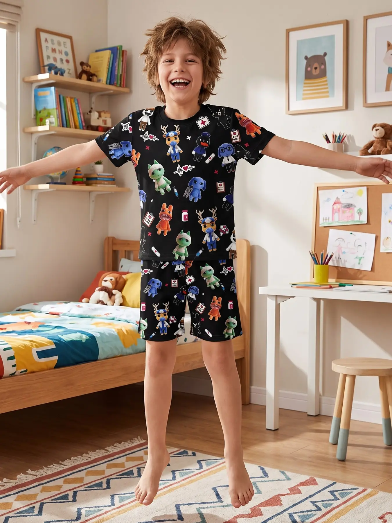 Cartoon Print Casual Suit, Halloween Costume Set, Graphic Print Set, Party for Boys and Girls (ages 5-14), Loose-Fitting, All Seasons