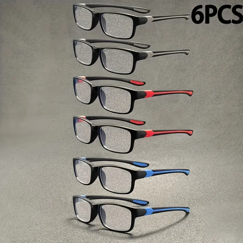 GIGULA 6pcs Fashion Sports Reading Glasses with Full-Frame Rectangular Presbyopic Glasses High Quality Eyewear