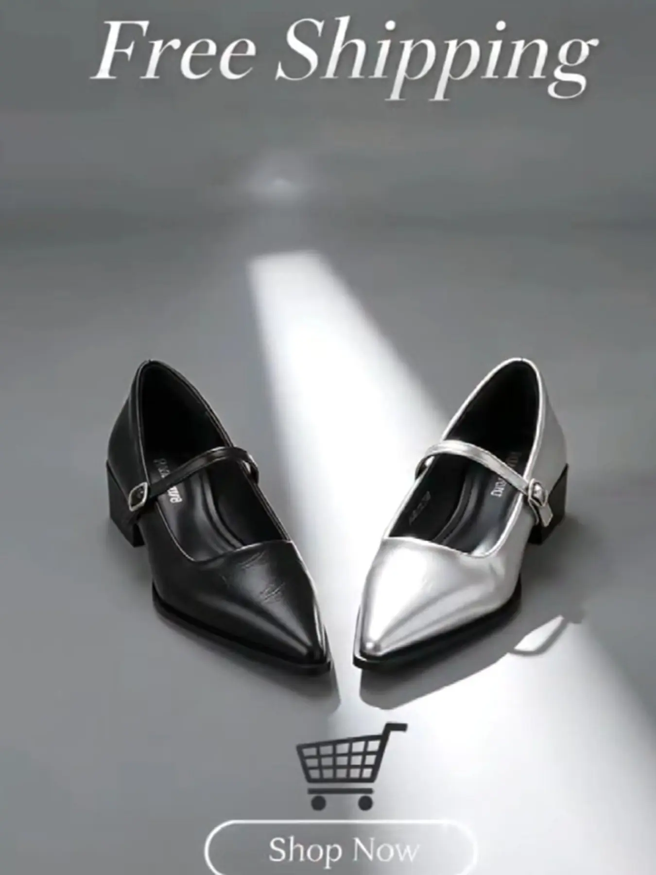New Season Silver Two-Tone Pointed Toe Classic Mary Jane Style Shoes, Glossy Leather Buckle Heeled Flats, Anti-Slip Soft Rubber Sole, All-Season Women's Shoes