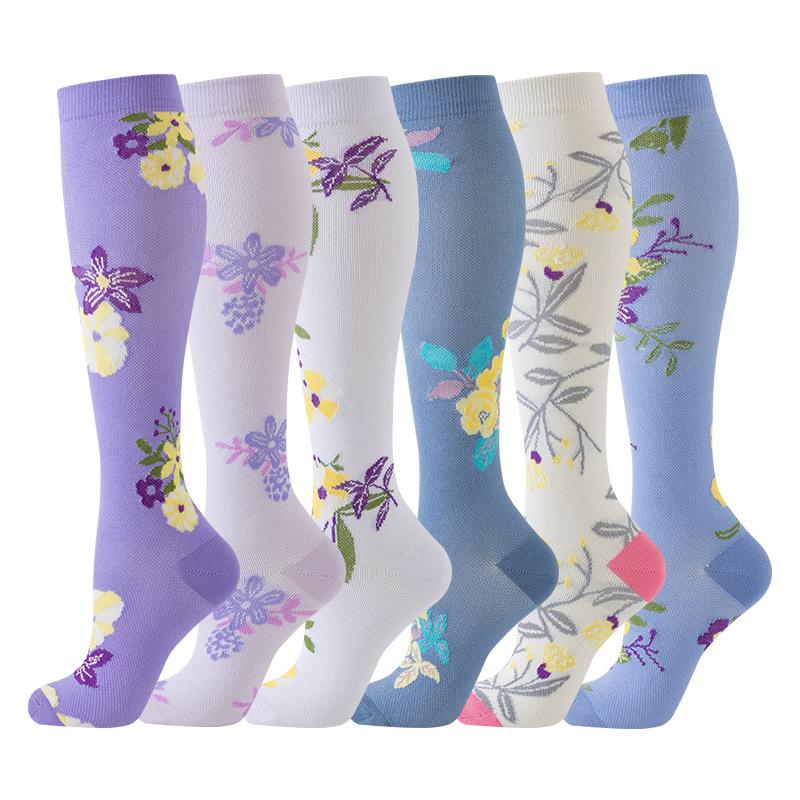 6-Pack Compression Socks – Unisex Calf Sleeves, Boost Stamina for Running, Training & Fitness Floral Pattern Compression Knee-High Socks pression circulation-best support Moisture-Wicking