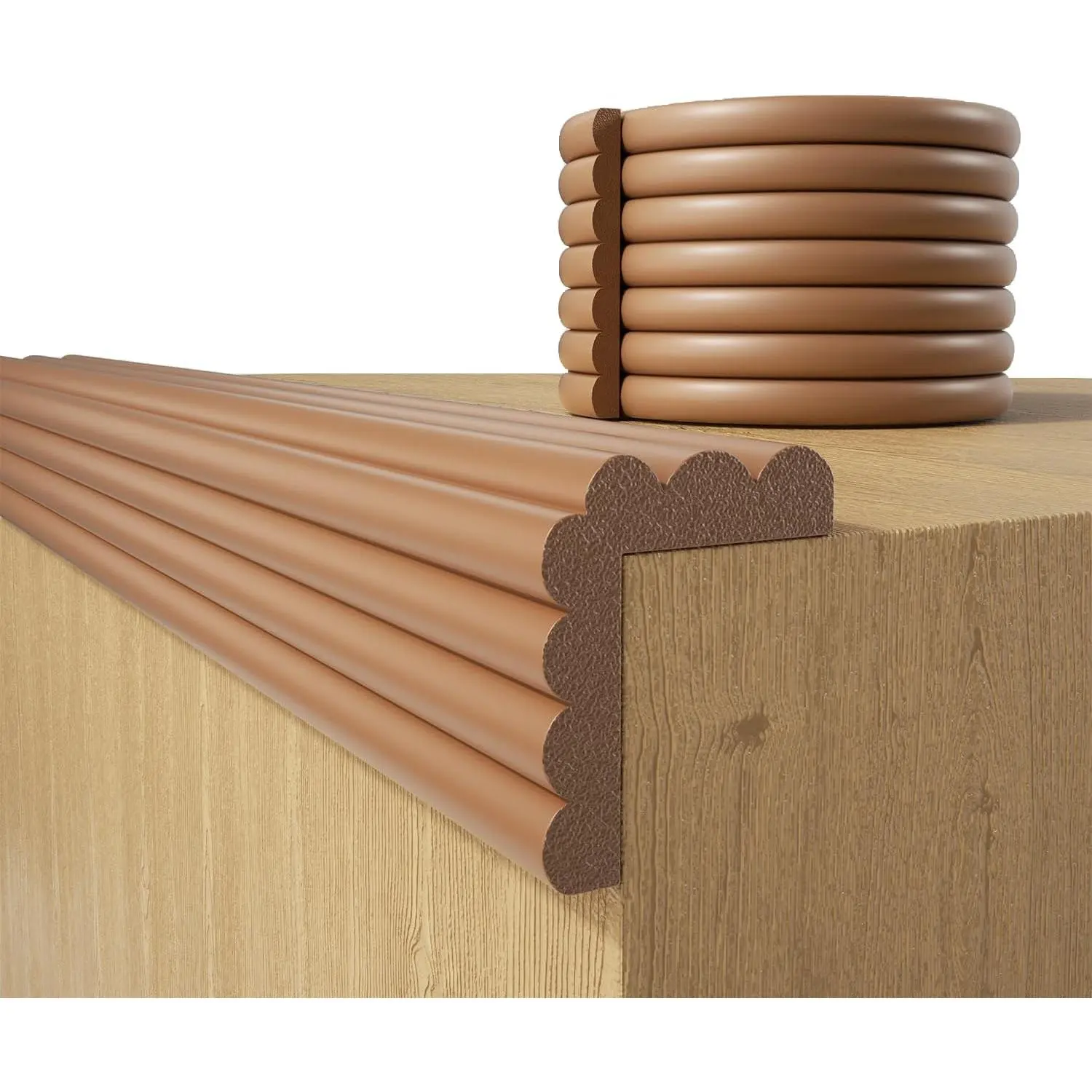 Baby Proofing Wall Corner Protector,Edge Guard Corner Protector,6.56ft Soft Corner Protectors Pre-Taped Soft Rubber Foam Edge Cushion for Furniture (Brown-L, 6.56Ft x 7.8" W x 0.47" Th)