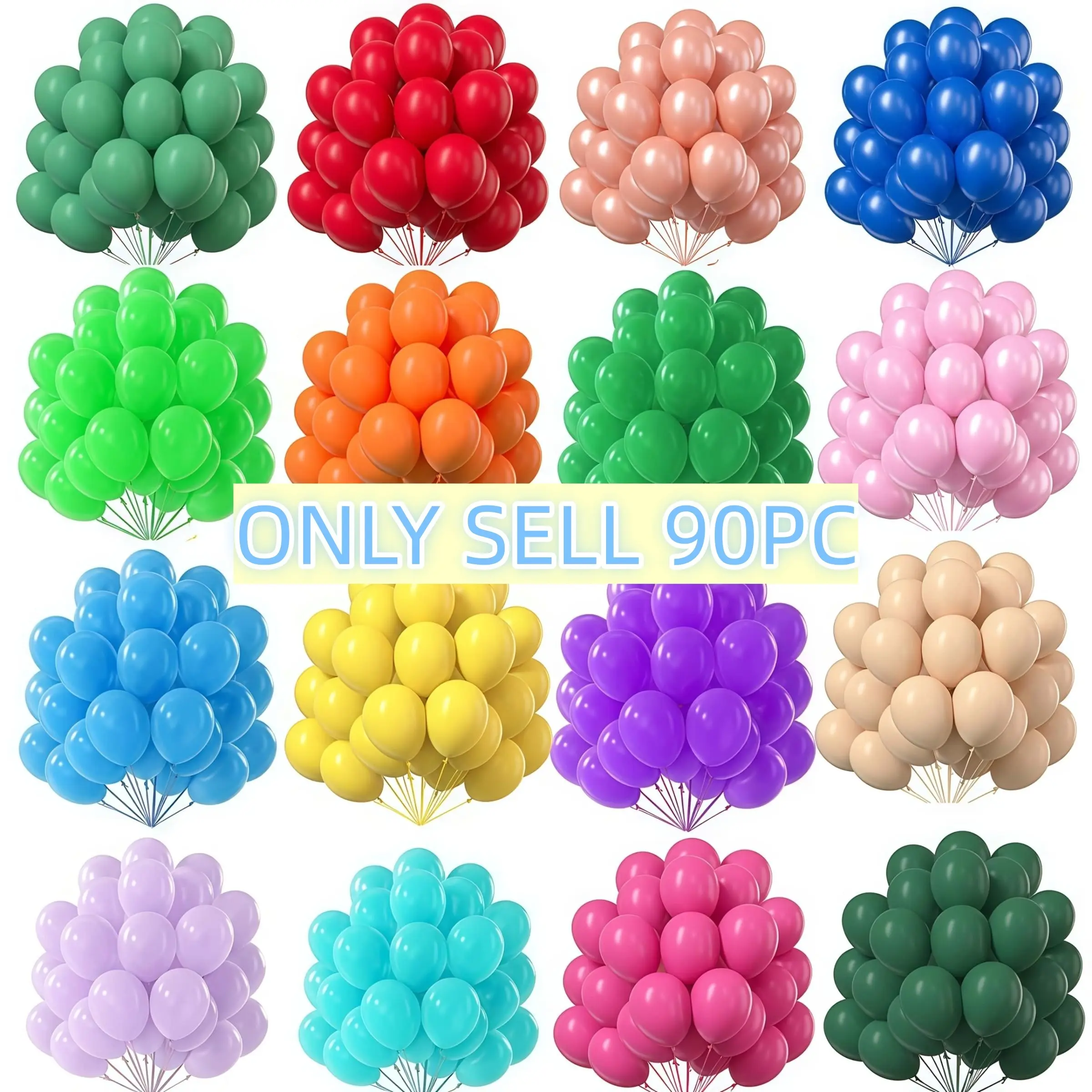 90pcs 10-Inch Solid Color Latex Party Balloons, 16 Mixed Colors Thickened Balloons, Ideal for Birthday, Wedding, Baby Baptism Decorations, Grad Latex Balloons