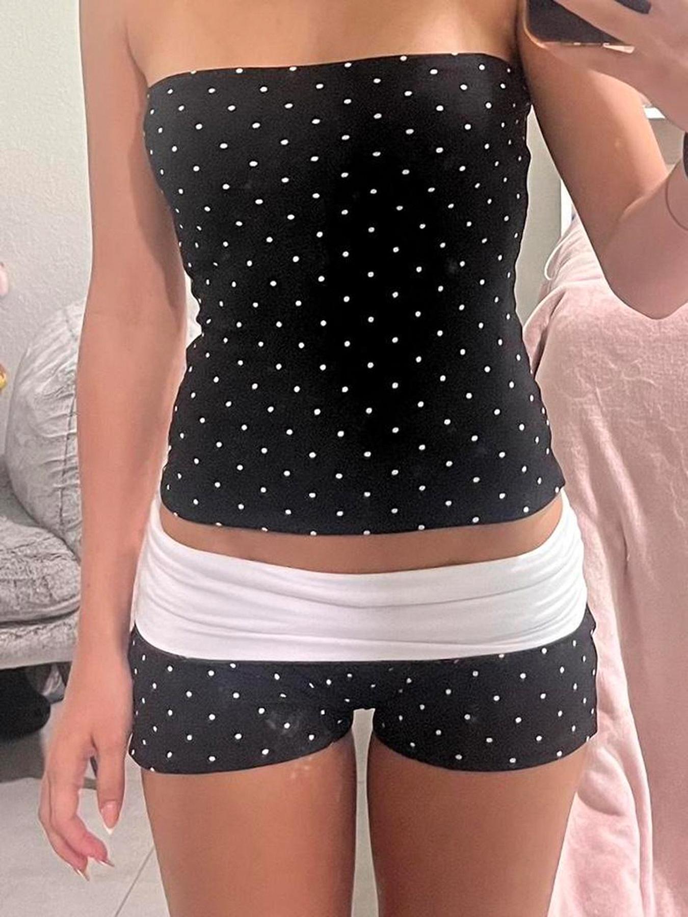 Women's Y2K Polka Dot Crop Top & Shorts Set, Slim-Fit Summer Outfit, Casual Fashion Style for Women, Perfect for Daily Wear