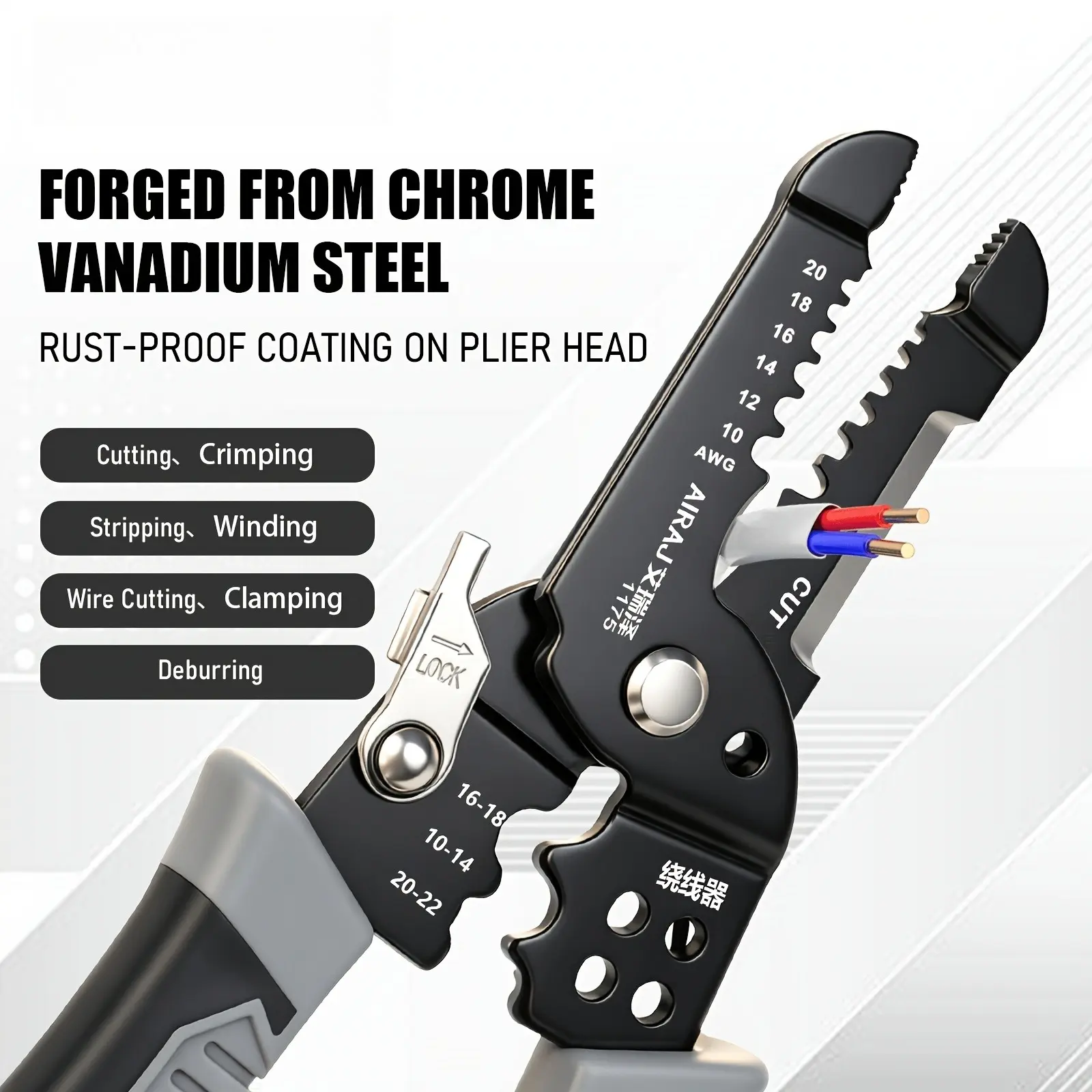 AIRAJ Wire Stripping Pliers 6-in-1 Multifunctional Electrical Tool 10-20AWG Wire Stripping/cutting/crimping/winding/clamping Professional Cable Stripping Pliers Hand Tools Suitable for Electrical Work Home and Automotive Maintenance Projects