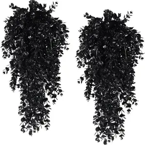 2pcs Artificial Plants Black Vines UV-Resistant Protection Hanging Fake Plants Outdoor Indoor Home Garden Halloween Decoration