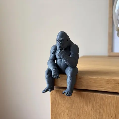 Pensive Gorilla Shelf-Sitter Figurine, Modern Animal Sculpture and Home Decor Accent for Living Rooms, Office Desks, and Shelves, Novelty Gift