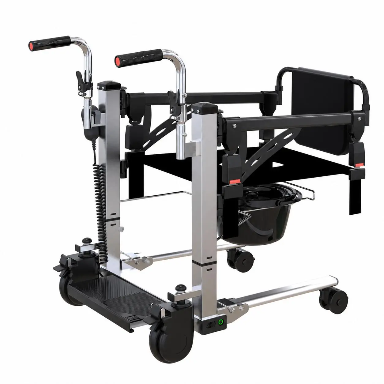 Electric Patient Lift Transfer Chair – Hydraulic Wheelchair with 180° Swivel Split Seat, Bedside Commode, Portable Elderly Take a seat down-to-Stand Mobility Aid – Home Medical Equipment