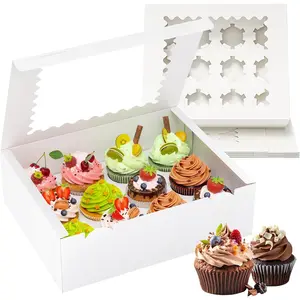 4 Pack Cupcake Boxes, Hold 12 Standard Cupcakes, Cupcake Containers with Window and Inserts, High Grade Cupcake Holder, for Birthday Holiday Party, Supplies for Cupcakes, Desserts and More